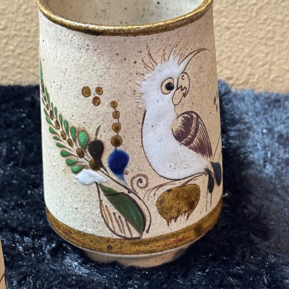 Mexican Tanola Pottery Cockatoo Mugs Beige & Brown Speckled Set Of 2 - Picture 3 of 8